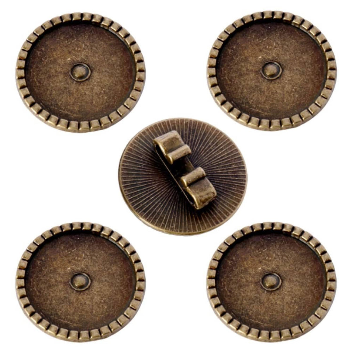Round bronze bolo tie buckle set, 5 pieces with small center holes