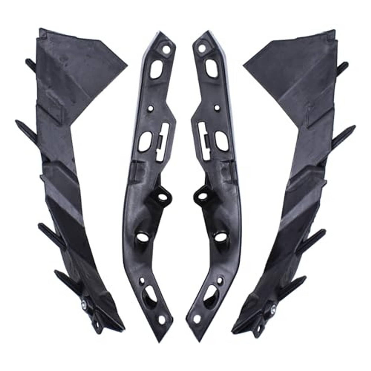 Pair of black front bumper brackets with oval slots and mounting holes, driver and passenger