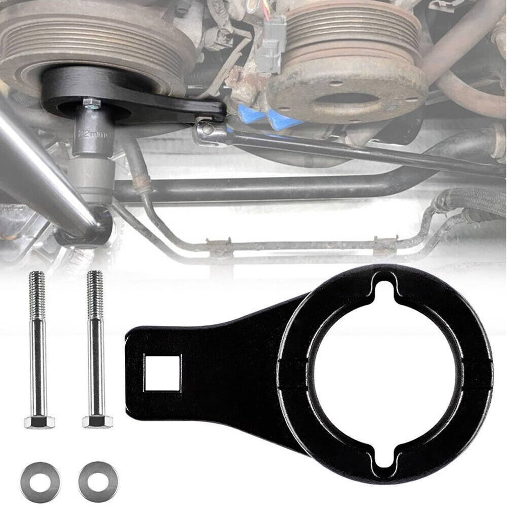 Black holding tool and included bolts with washers for crankshaft damper work