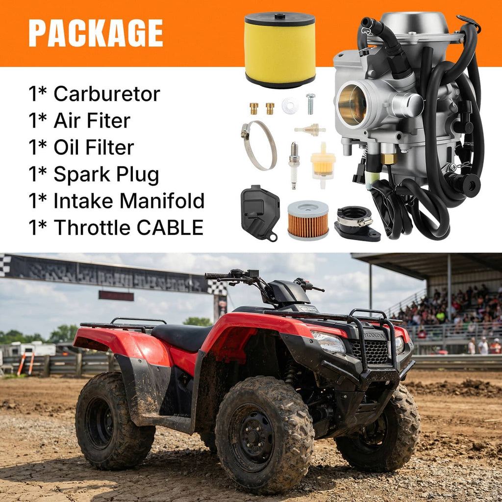 Carburetor package: intake manifold, air/oil filter, spark plug, throttle cable, and fittings