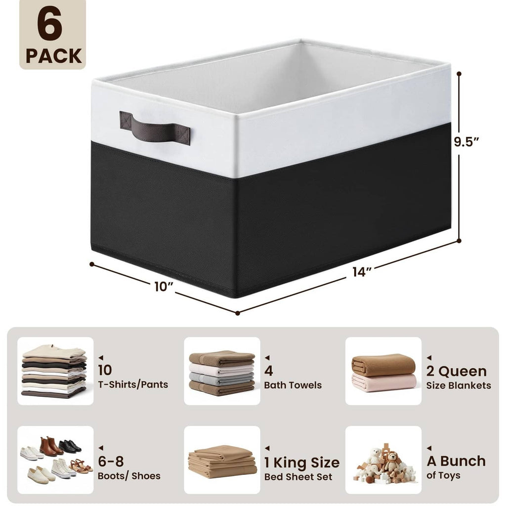 Rectangular storage bin with white top, black sides, and built-in gray handle
