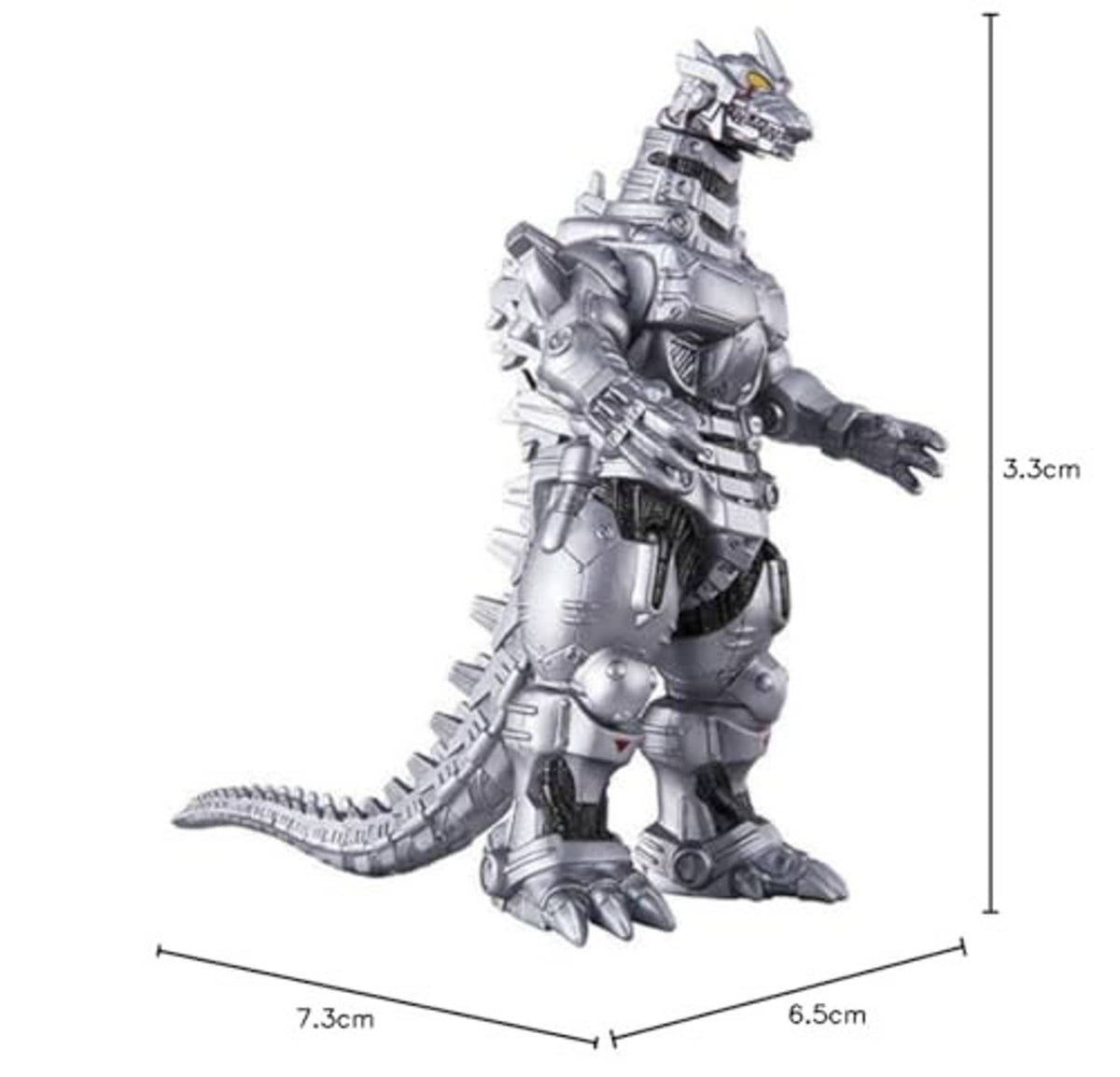Silver mechanic monster vinyl figure; height 3.3 cm and base 6.5 cm