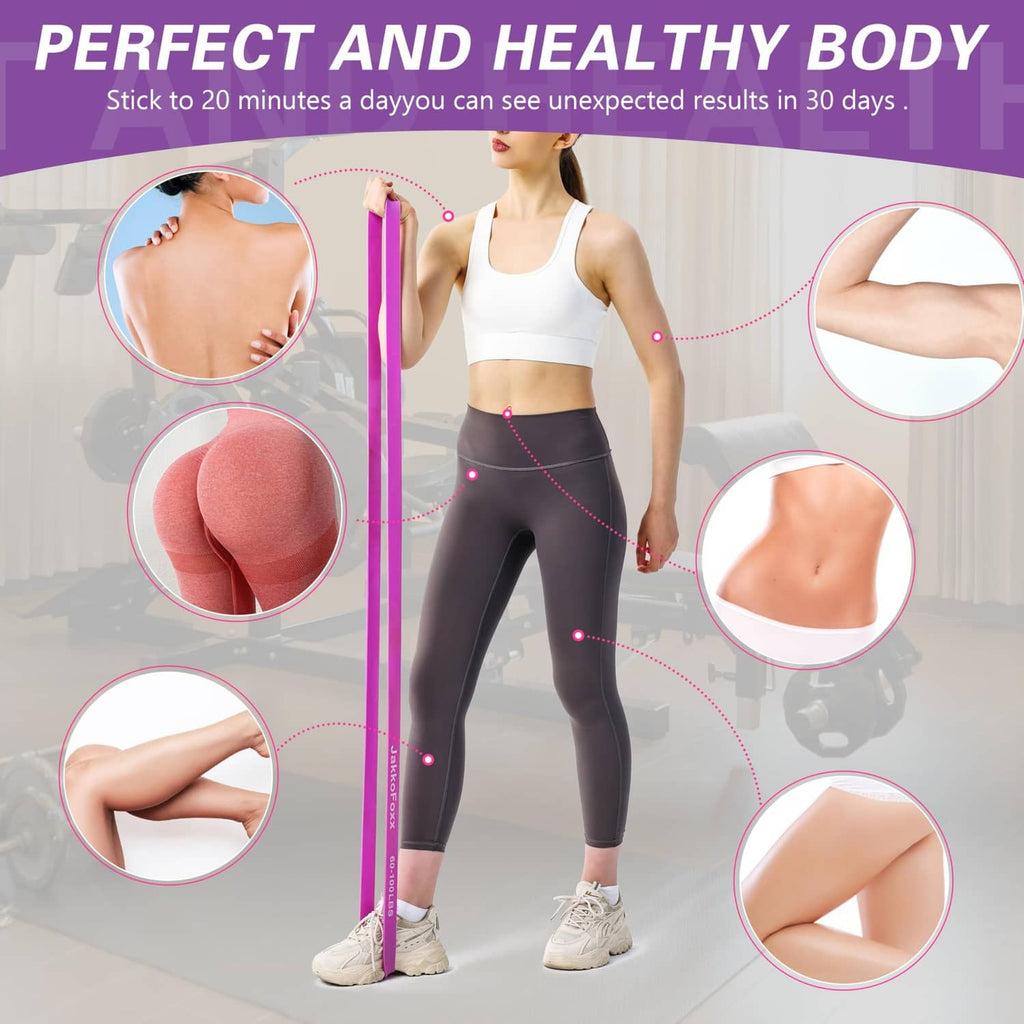 Pink resistance band stretching strap used for back and leg exercises