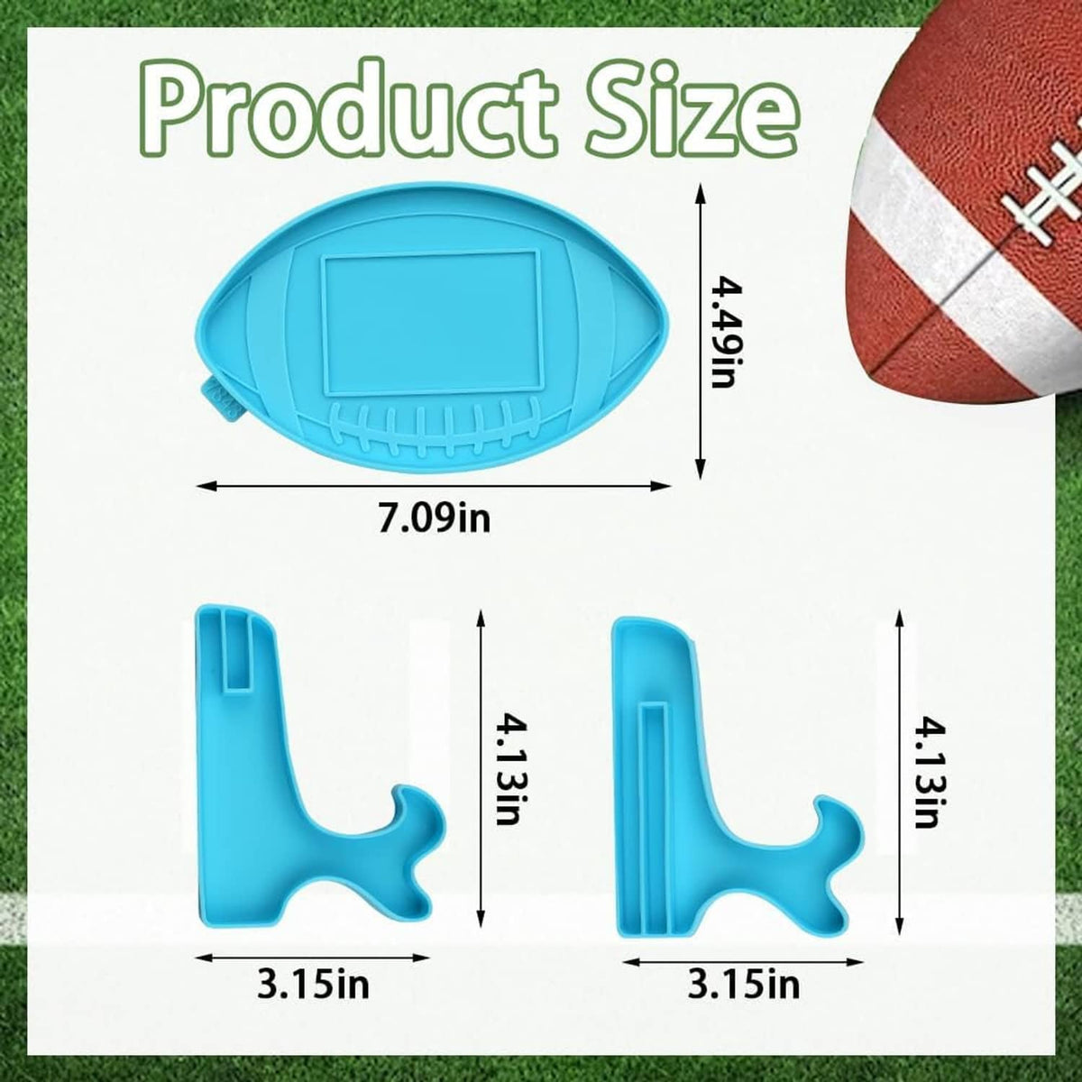 Blue football photo frame mold set with insert window and two foot-piece bases
