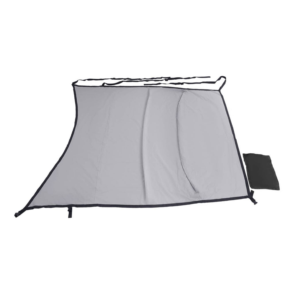 Gray aircraft cabin cover with black corner mounts and attached flap