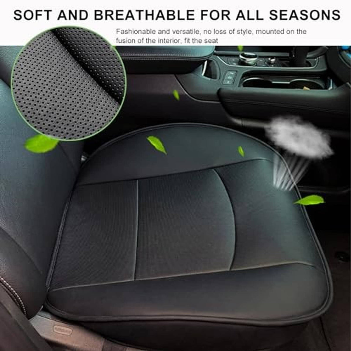 Black PU leather car seat bottom cover with breathable perforated side panels