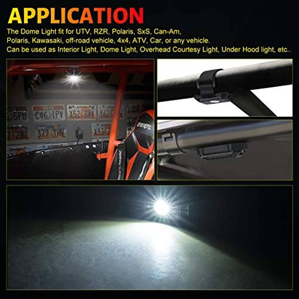 Roll-bar mounted LED dome light with nylon strap and bright illuminated lens