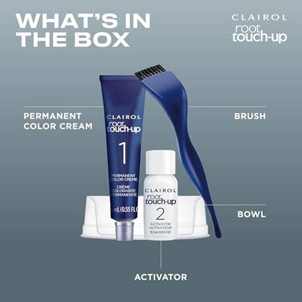 Clairol root touch-up permanent color cream kit with applicator brush and activator