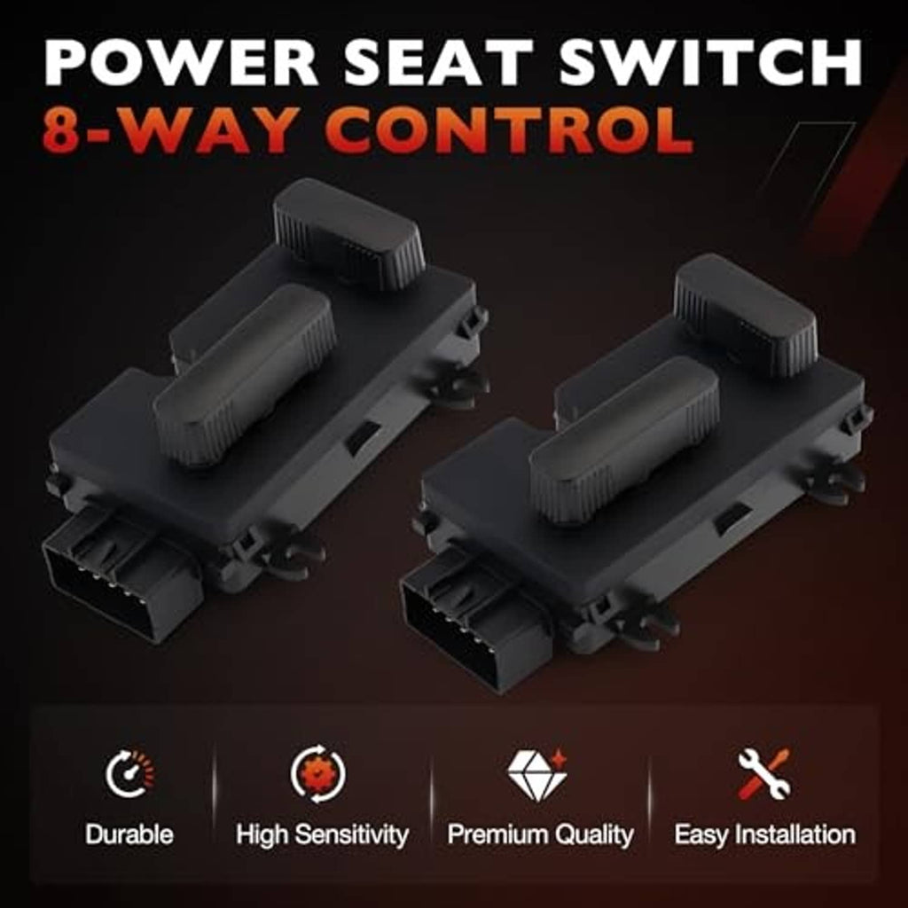 Two black power seat switch modules with 8-way control button tops