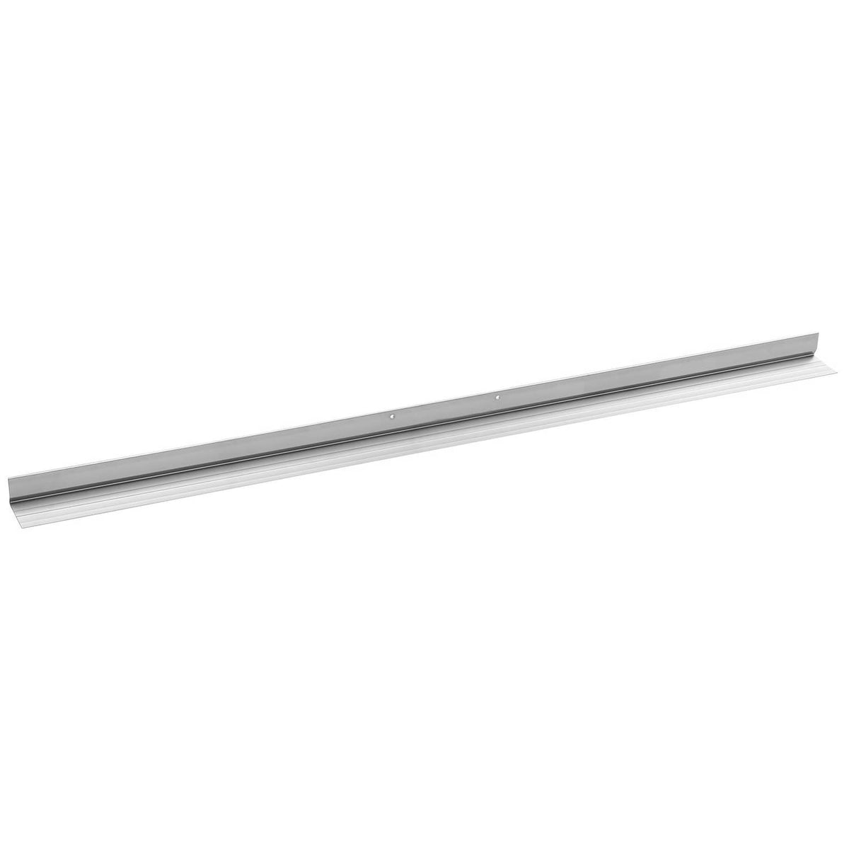 Silver aluminum concrete screed blade with smooth edge, angled view