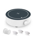White magnetic stirrer with dark top panel and side control knob; includes 3 stir elements