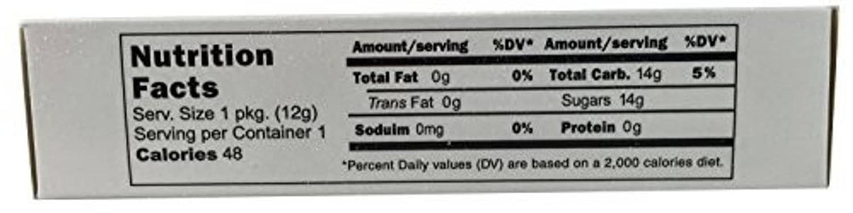 Nutrition Facts panel for 1 pack serving of candy cigarettes