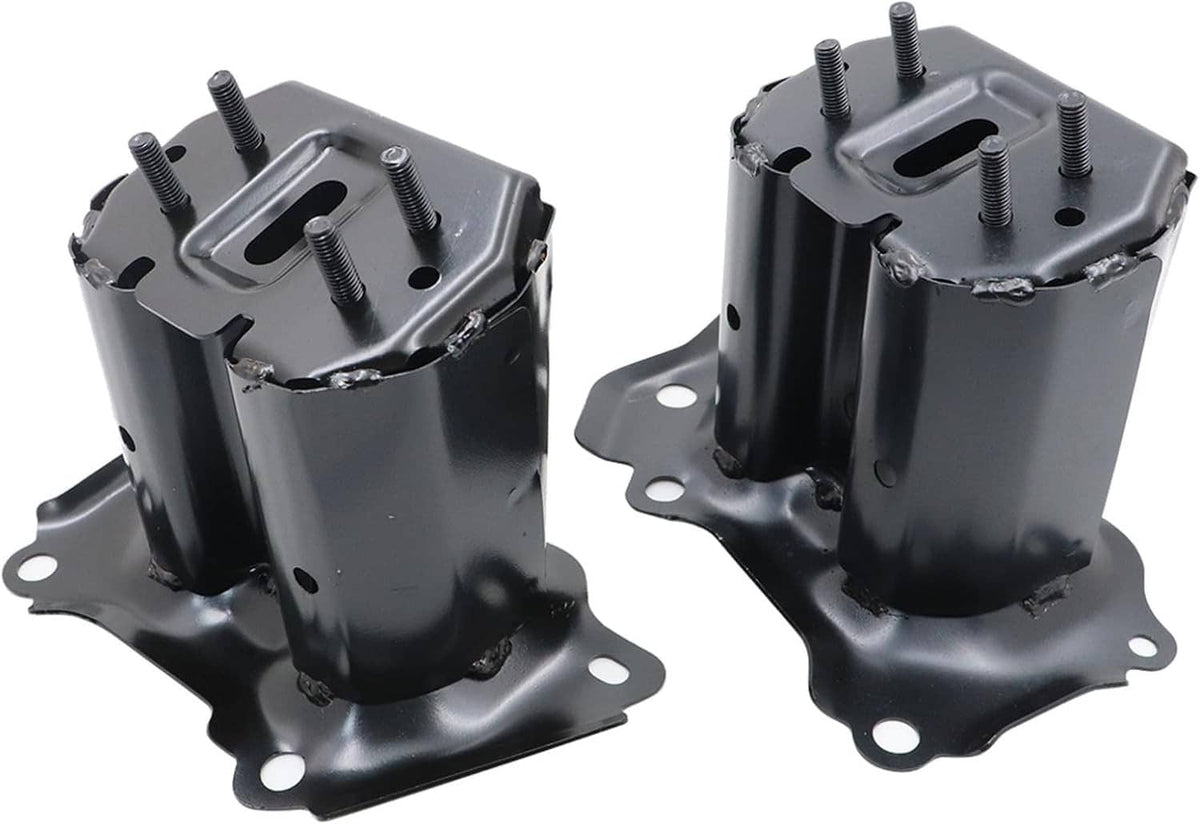 Front bumper reinforcement bracket pair, black metal with mounting holes and bolts