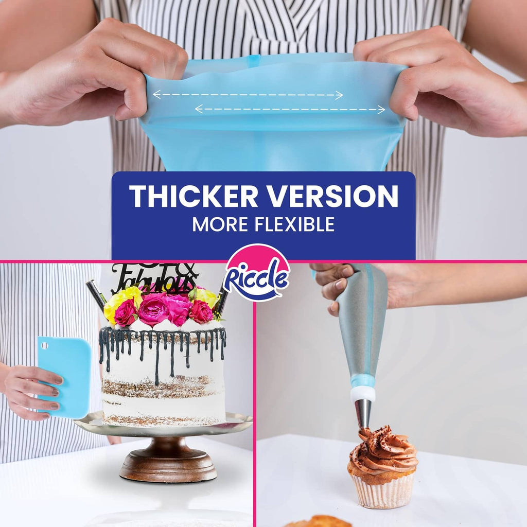 Thicker flexible piping bag for dispensing frosting with a wide nozzle