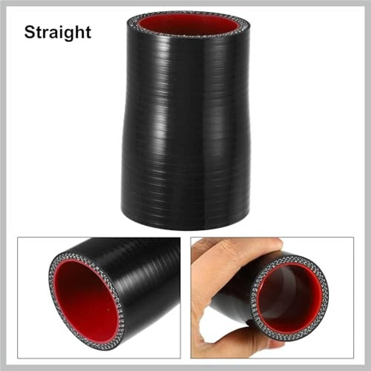 Straight silicone hose coupler, black sleeve with red-lined ends