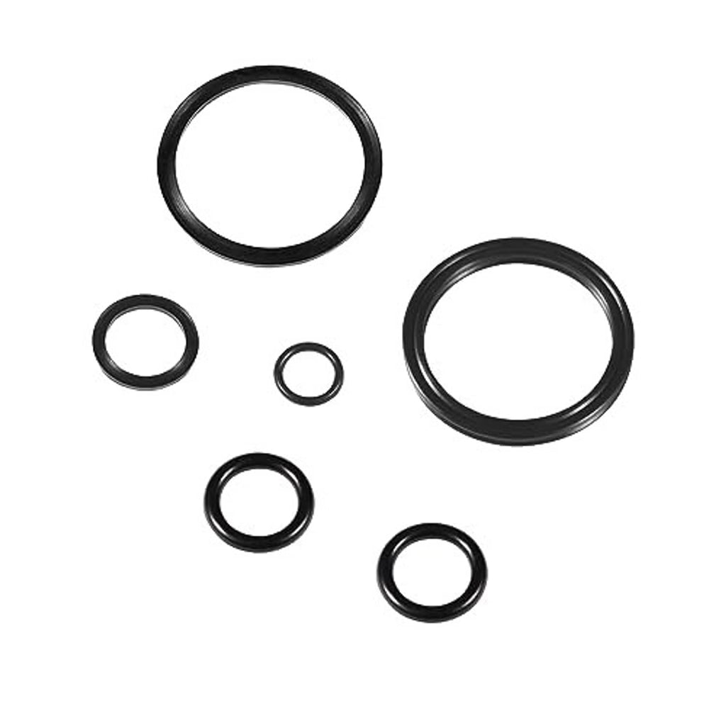 Floor jack seal kit with black rubber O-rings and flat seal rings