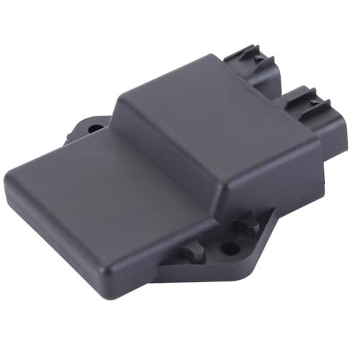 Dark gray CDI ignition box with connector ports and front mounting bracket holes