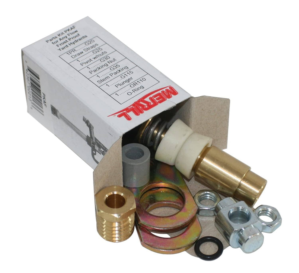 Hydrant parts kit in box with plunger assembly, gaskets, nuts, and O-ring