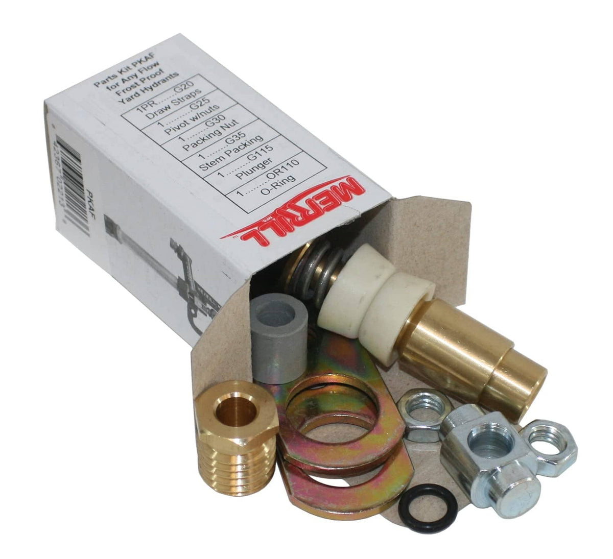 Hydrant parts kit in box with plunger assembly, gaskets, nuts, and O-ring
