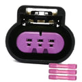 Purple 3-pin engine sensor connector with black housing and terminal pins