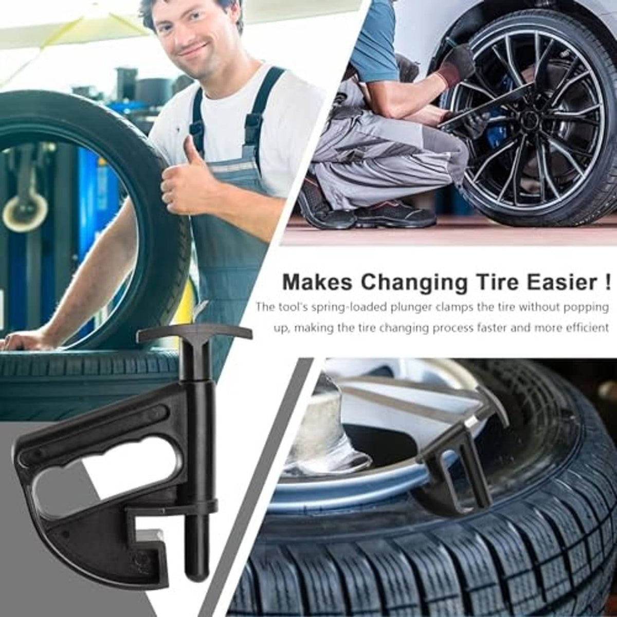 Tire changer clamp gripping wheel rim bead with extended pry handle