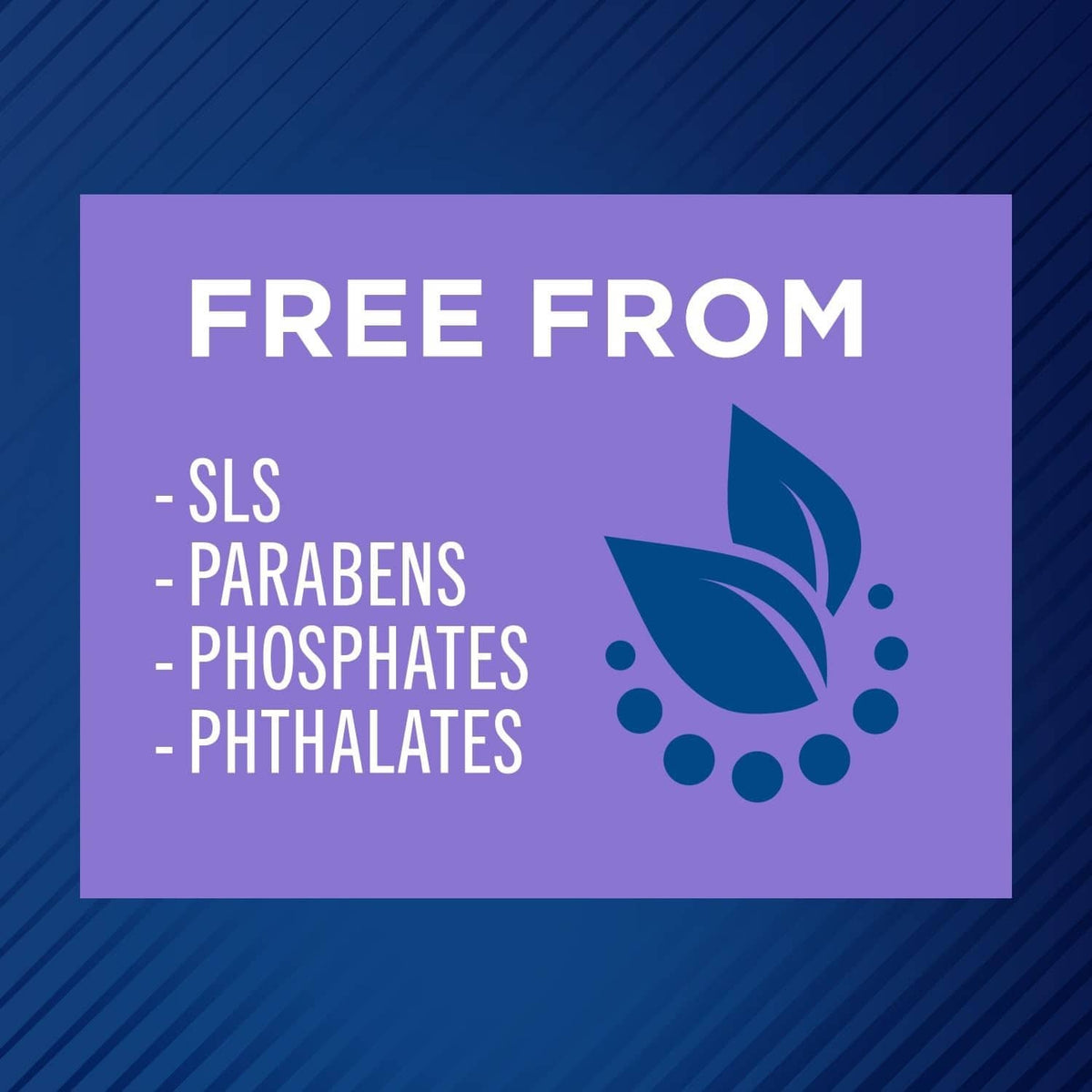 Free-from ingredients marketing panel with leaf and droplet icons