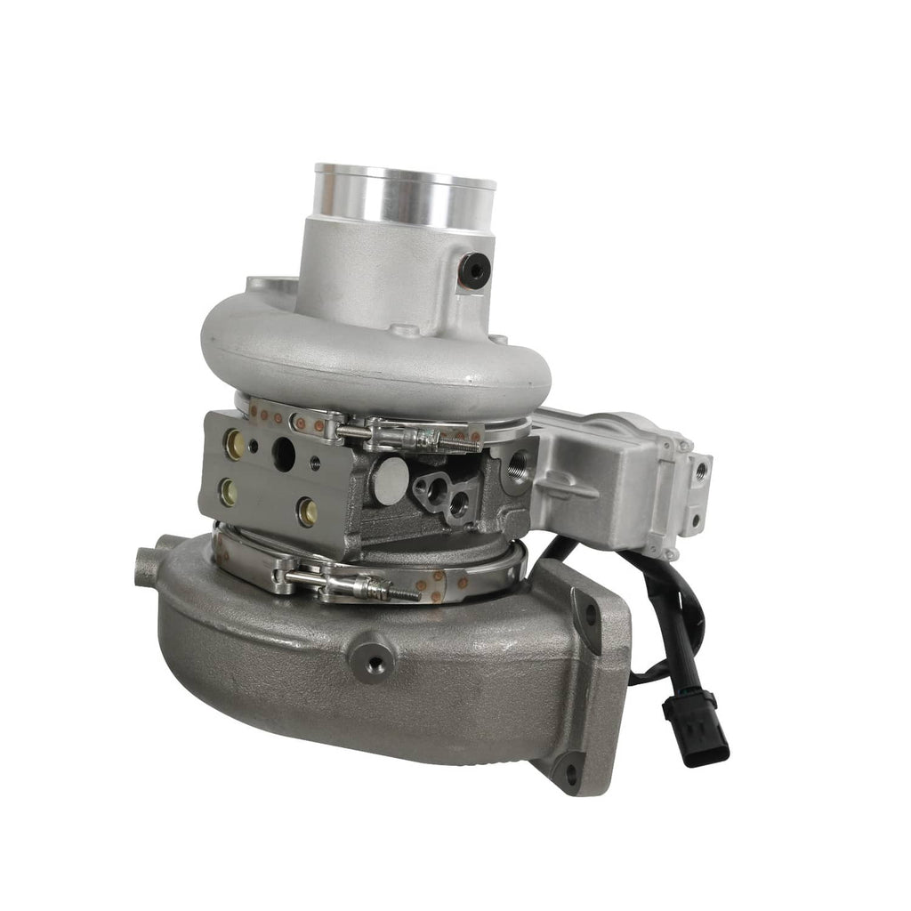 Turbocharger assembly with actuator housing, metal turbine and compressor parts, and black cables