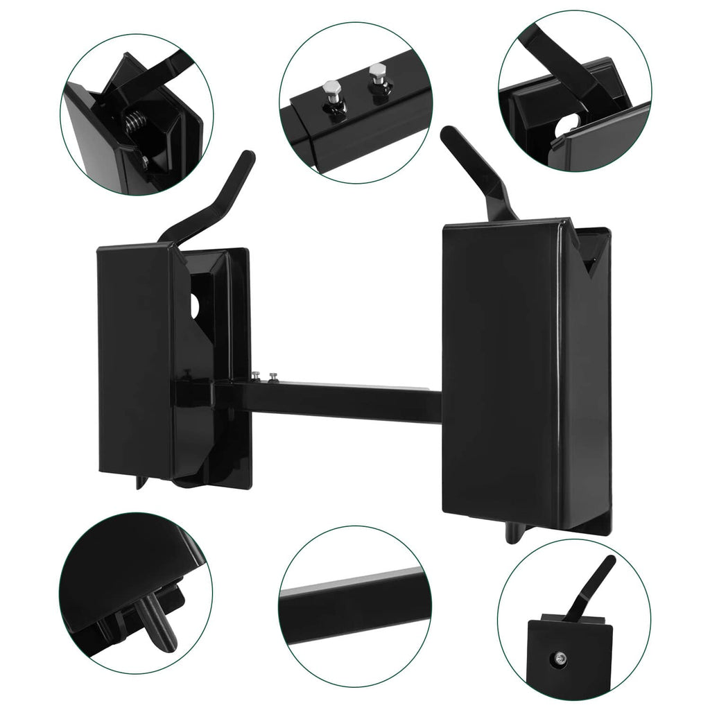 Adjustable skid-steer quick attach adapter with side plates, pins, and anti-slip handle