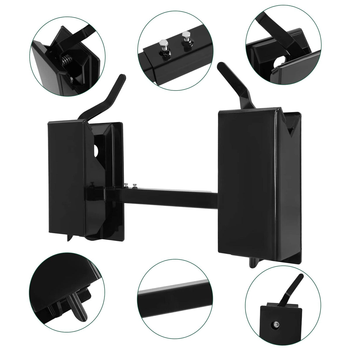 Adjustable skid-steer quick attach adapter with side plates, pins, and anti-slip handle