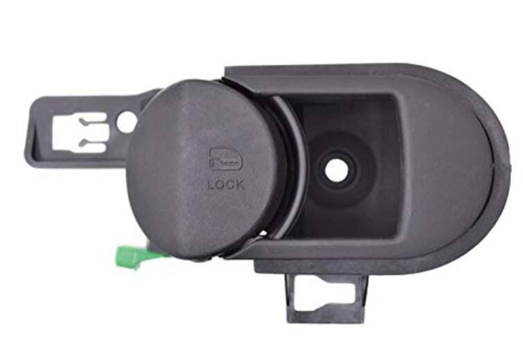 Black interior door handle with lock cylinder and mounting bracket