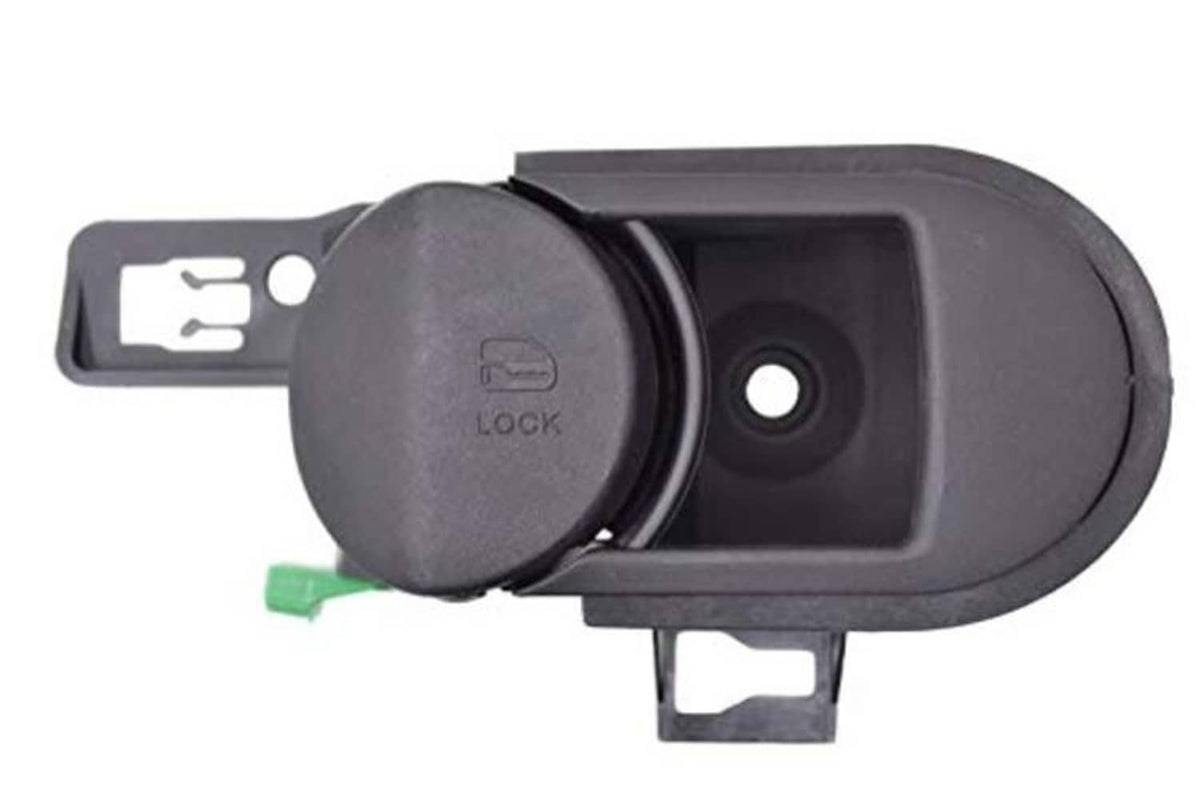 Black interior door handle with lock cylinder and mounting bracket