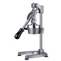Manual citrus juicer with tall stand, silver-gray press lever and base