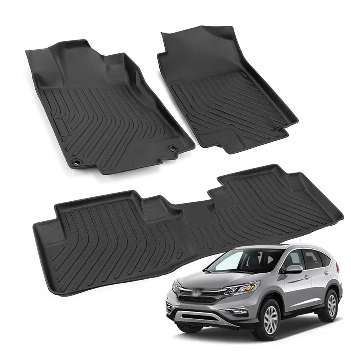Black TPE floor mats set with raised channels and edges, 3-piece liners