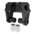 Black motorcycle handlebar riser clamp set with pivoting mounts and included bushings