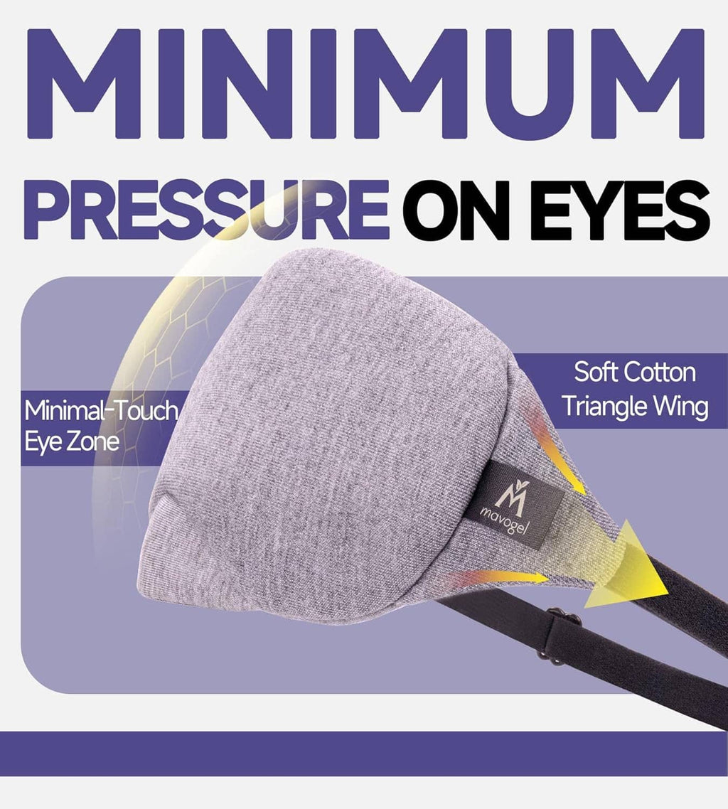 Gray cotton sleep eye mask with soft triangle wing and dark elastic strap