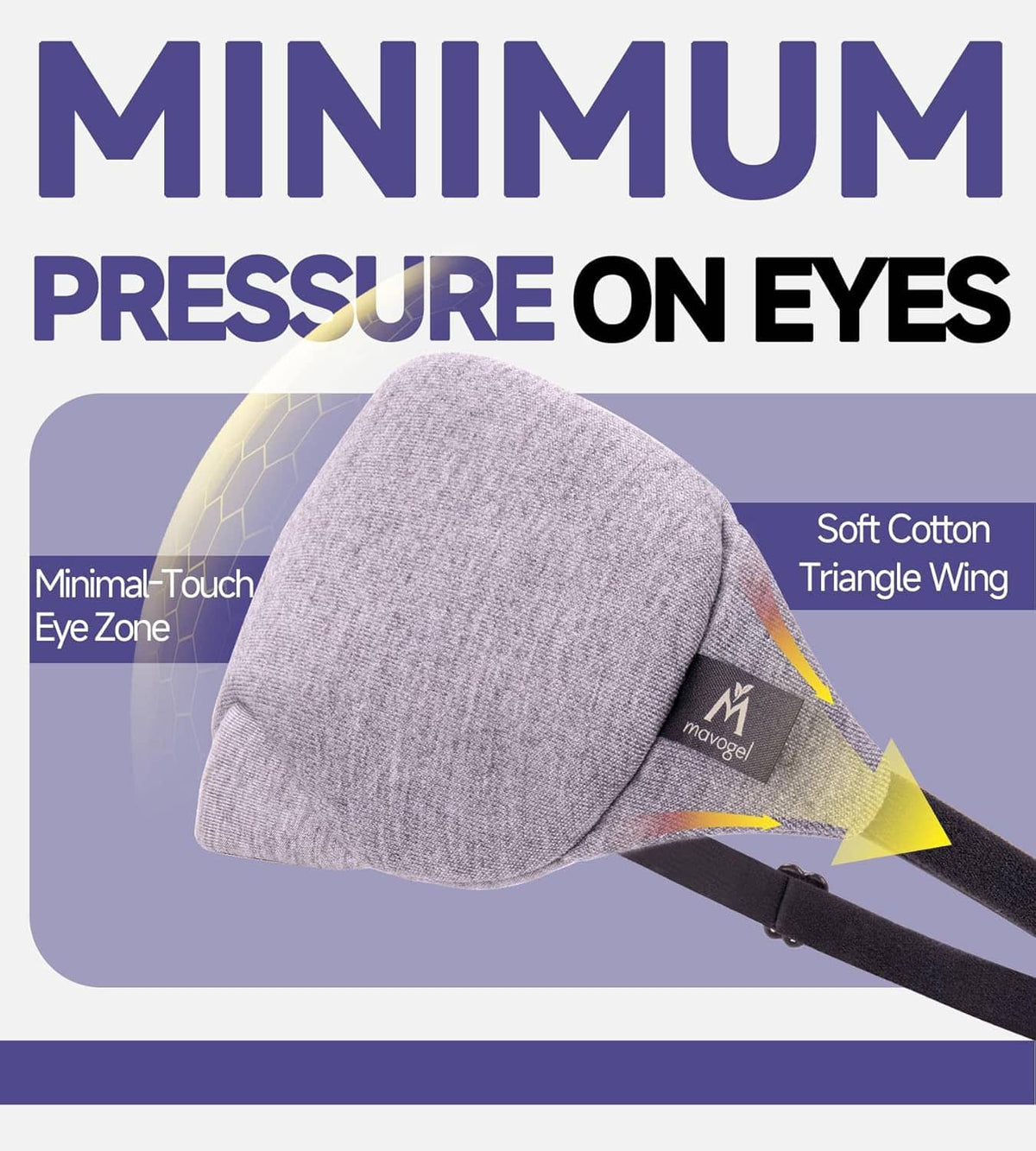 Gray cotton sleep eye mask with soft triangle wing and dark elastic strap