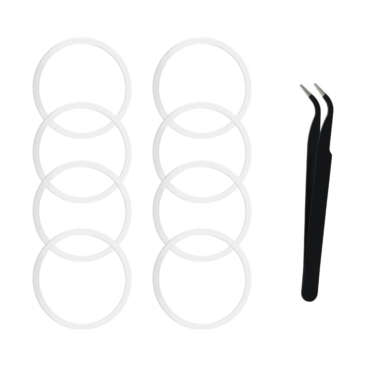 Set of 8 white circular replacement gasket seals for wide-mouth flip lid, with tool