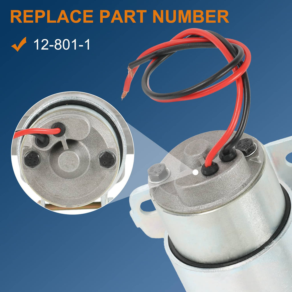 Electric fuel pump with red/black power leads and round top cover