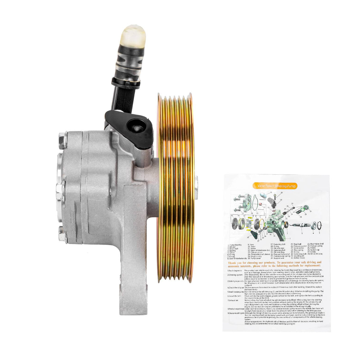 RivetOak Power Steering Pump w/Pulley For 2004-08 Acura TL 3.2L/ 2005-08 Honda Pilot 3.5L