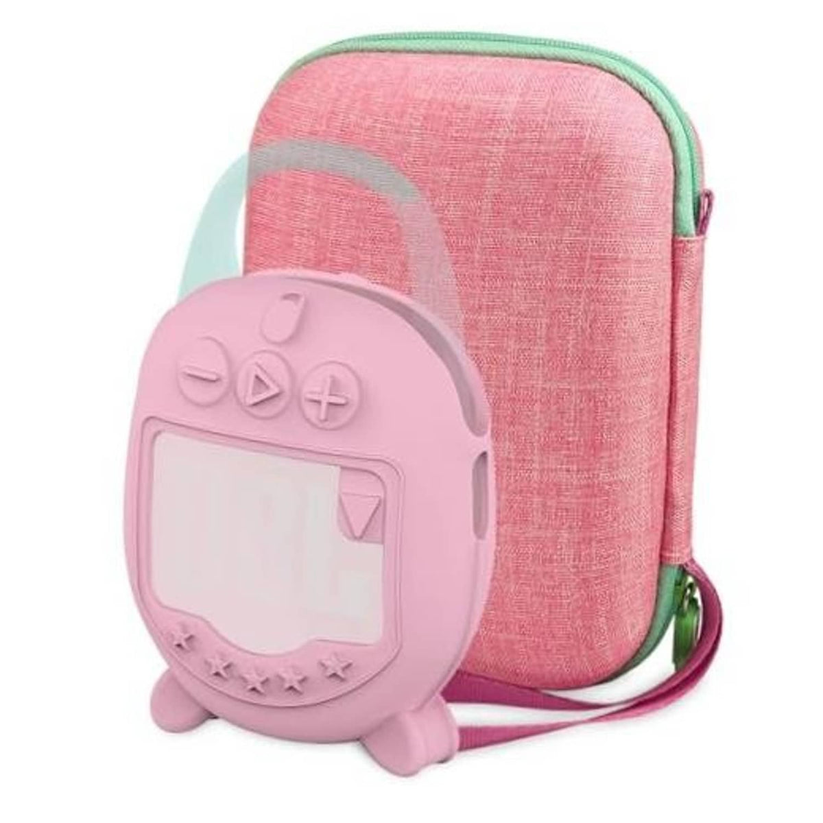 Pink hard carrying case with zipper and molded silicone speaker cover