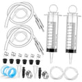 Brake bleeder kit set with clear hoses, syringes, and black caps for hydraulic lines