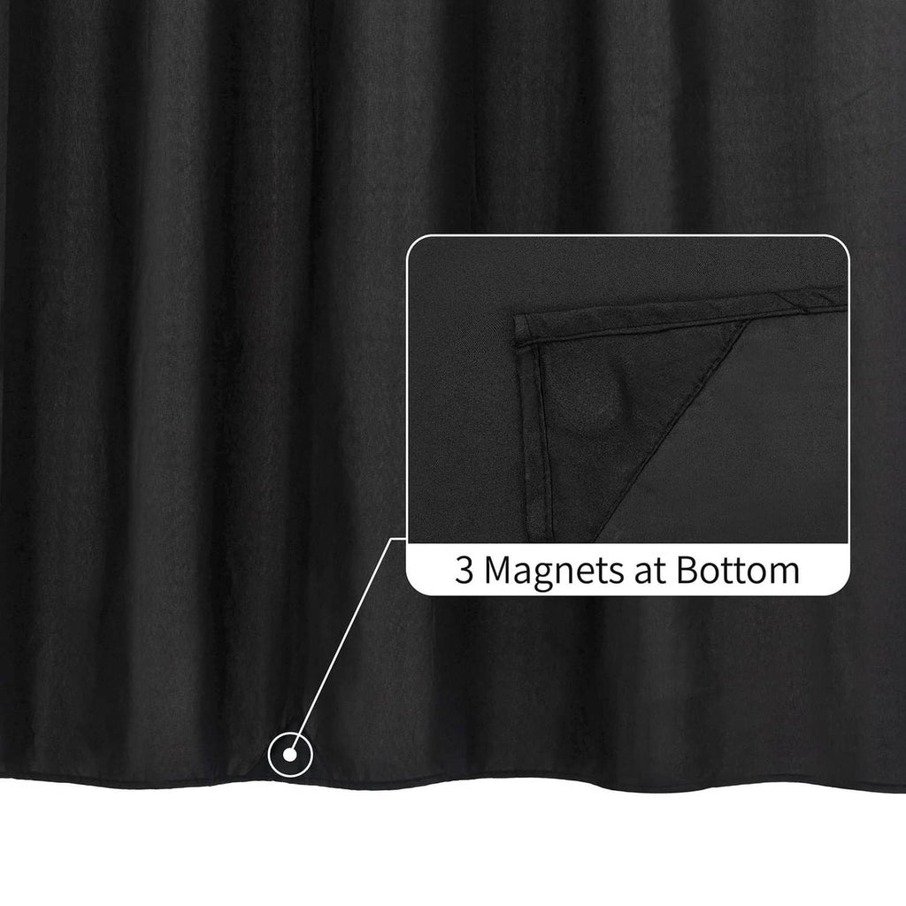 Black shower curtain hem with 3 built-in magnets at the bottom edge