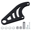 Black hydraulic mini bike brake bracket with mounting holes and small hardware pieces