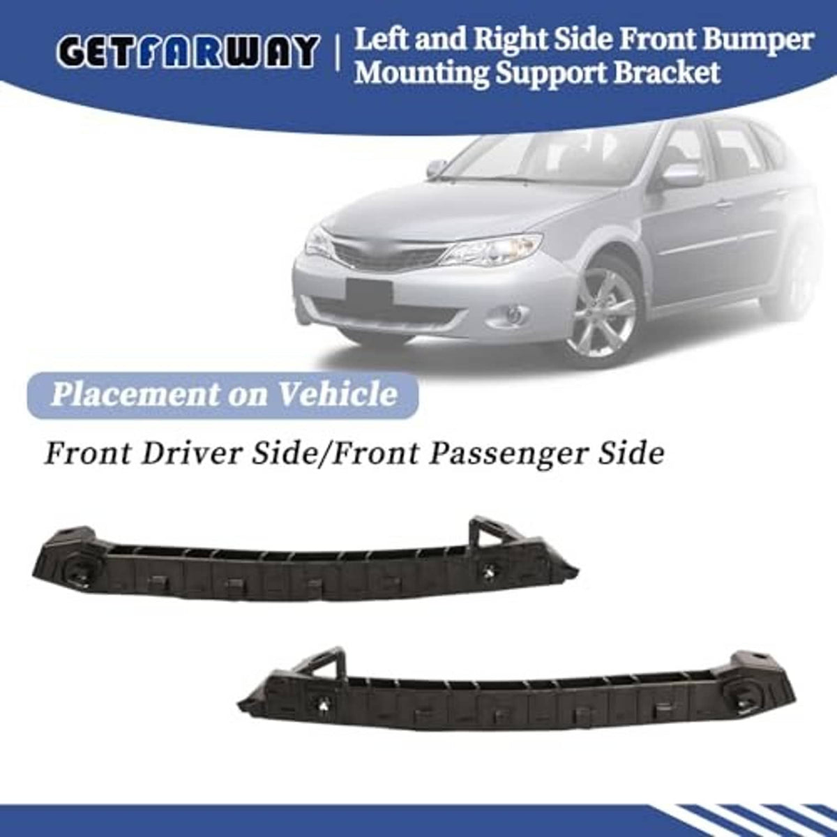 Front bumper mounting support brackets (driver and passenger), black rails with tabs