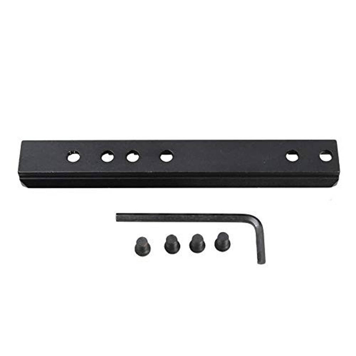 Low-profile scope mount rail with top slot cutouts and side hole openings, black