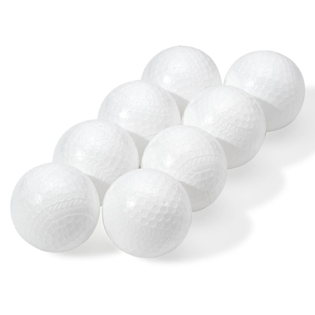 Set of 9 white plastic baseballs with raised dimple pattern
