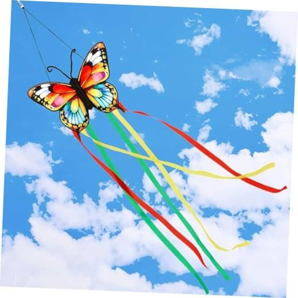 Butterfly wind sock with colorful ribbon streamers and hanging loop for outdoor display