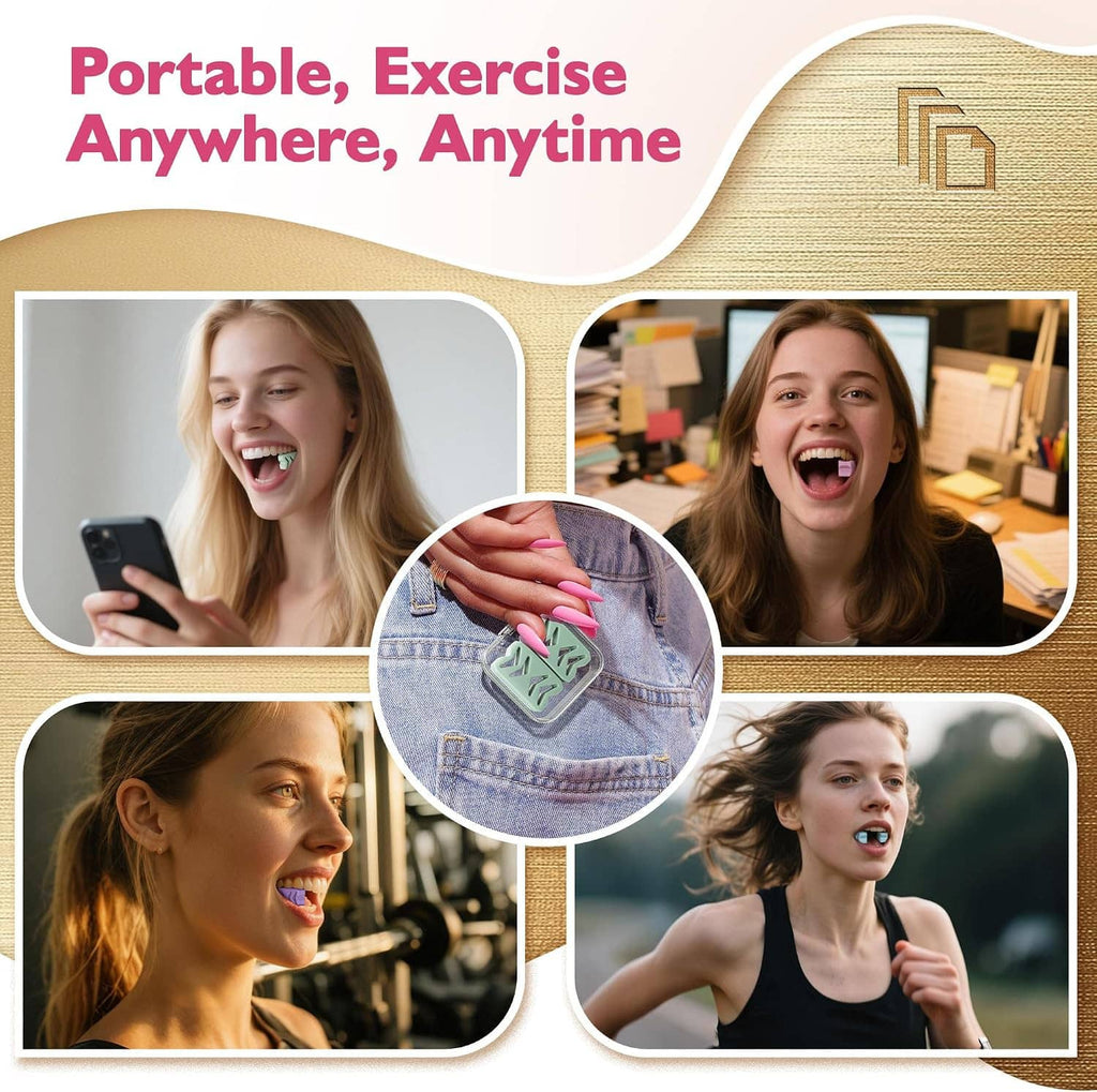 Portable silicone jaw exerciser kit with multi-color chewing blocks for anywhere use
