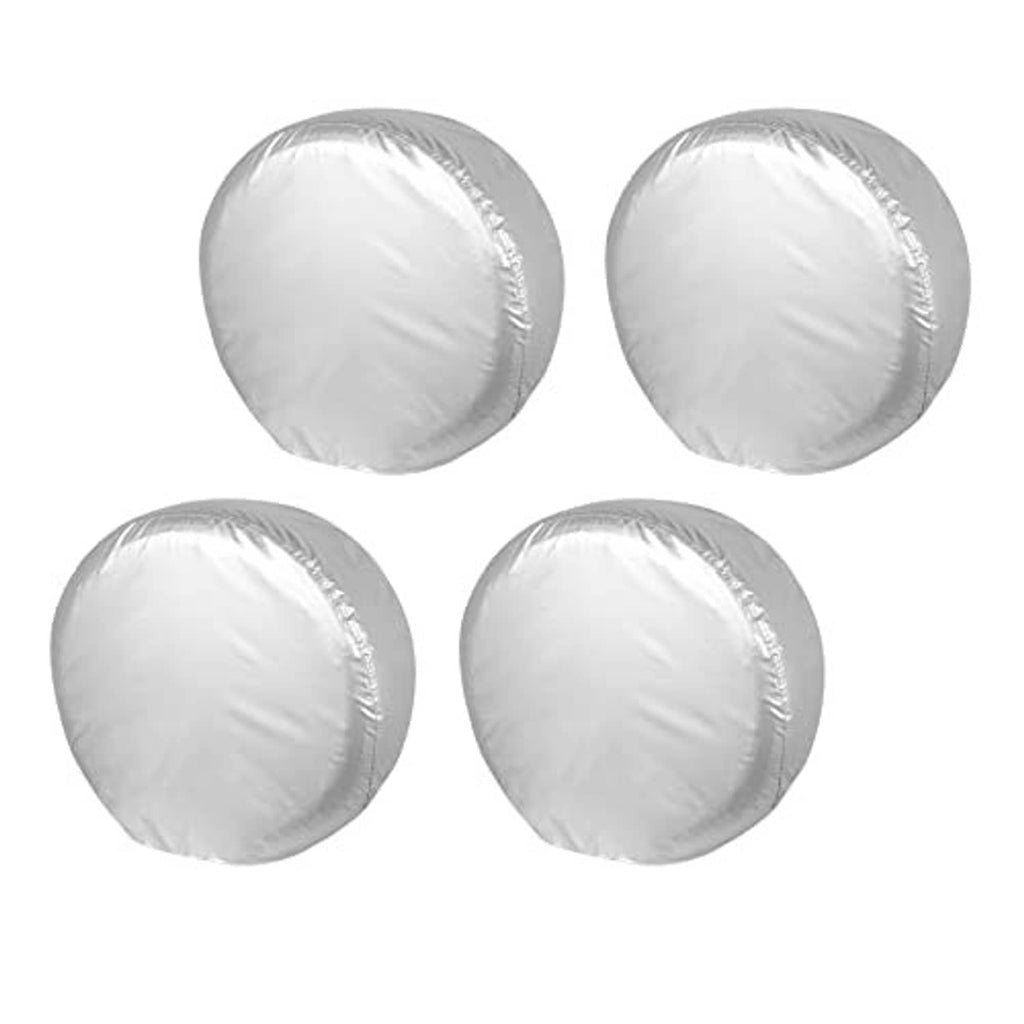 Four silver-gray round tire covers, fabric covers with stitched rim edge