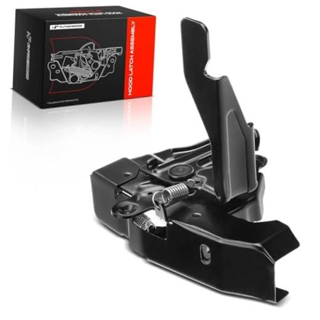 Black hood latch lock mechanism with bracket and spring in retail box